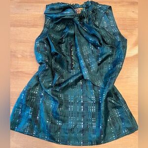 Tory Burch Green and Blue Patterned Top